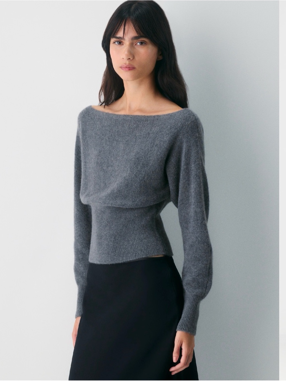Wilfred Gray Off-the-Shoulder Ribbed-Waist Sweater
